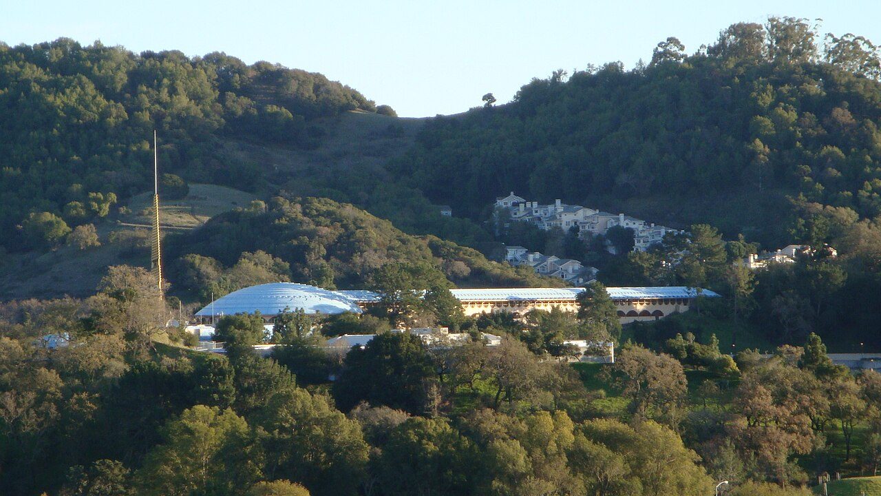 The Marin County Civic Center in San Rafael, seen from the surrounding hills. The county Office of Equity, based at the Civic Center, runs the Participatory Budgeting program and its free grant coaching.